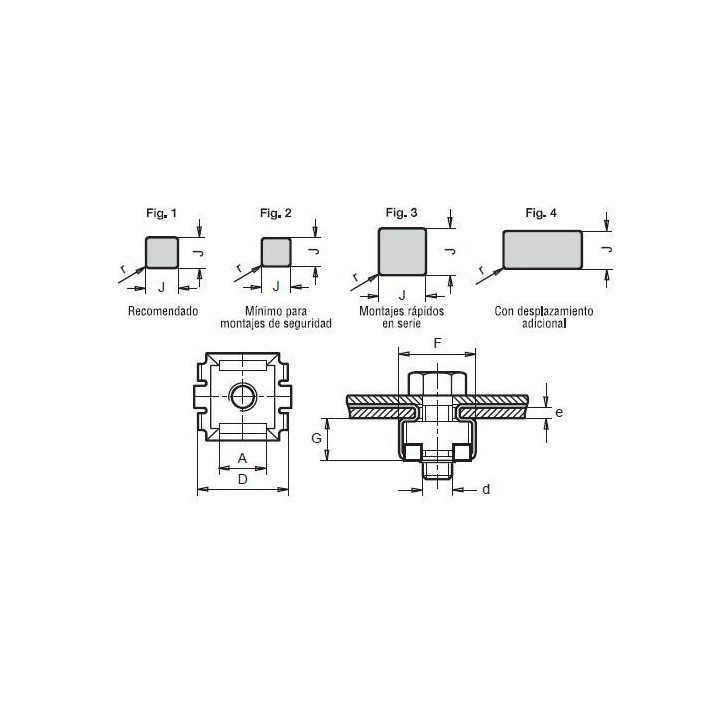 tuerca enjaulada cuadrada M10